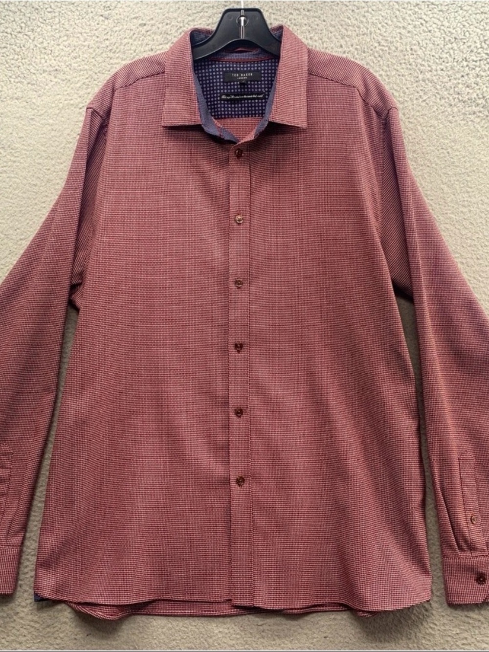 Ted Baker London Button Up Shirt Men’s Size 6 2XL Burgundy Spotted Stretch